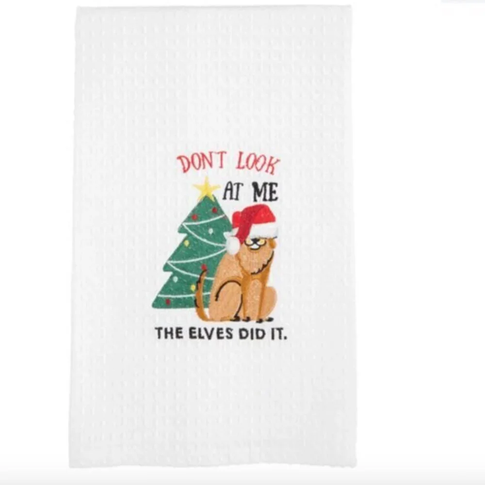 Mudpie Christmas Don't Look at Me Dog Hand Towel NWT